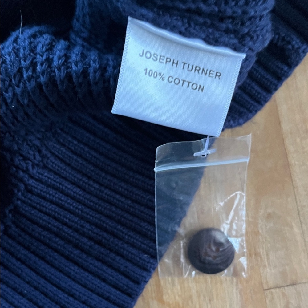 Joseph Turner Yorkshire 100% Cotton Button Neck Sweater XL Navy NWOT - Picture 5 of 7